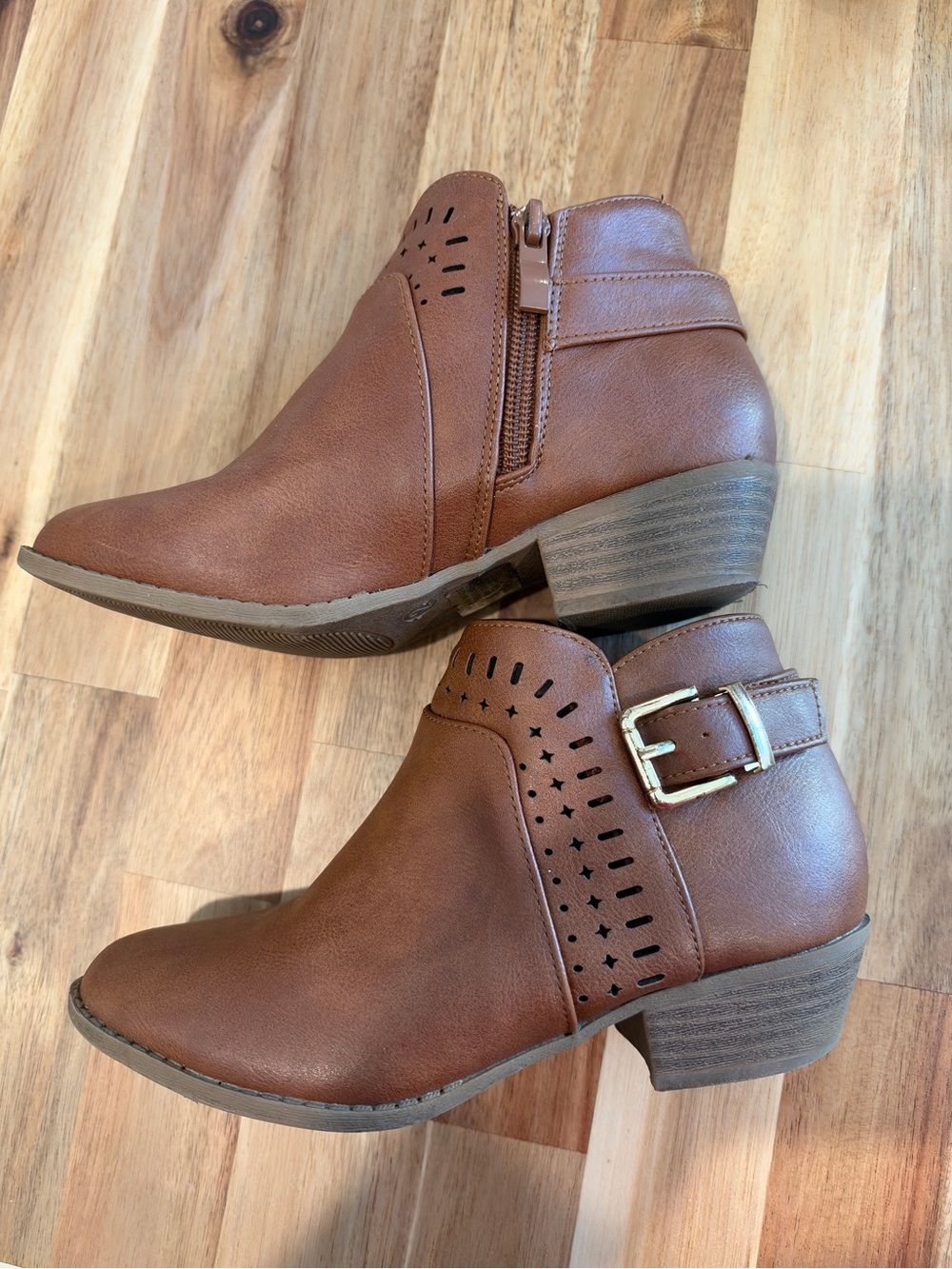 Girls' Tan Ankle Booties with Decorative Buckle
